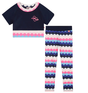 AW24 Billieblush Navy Blue Pink & White Mermaid Pattern Gym Legging Set