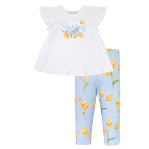 SS24 Balloon Chic Blue White & Yellow 'Spring' Tulips Legging Set