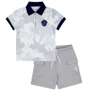 SS24 Mitch & Son Junior WARREN & WYLIE Light Grey Camo Polo Short Set