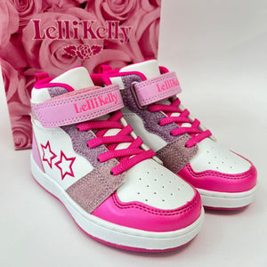 SS24 Lelli Kelly ANNA White & Pink Glitter Star Trainers