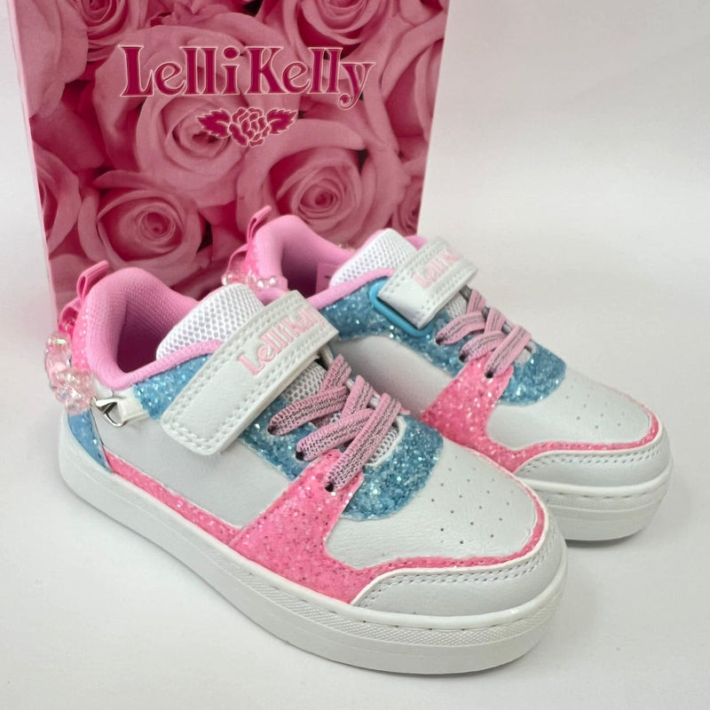 SS24 Lelli Kelly GIOIELLO White Blue & Pink Glitter Bead Trainers