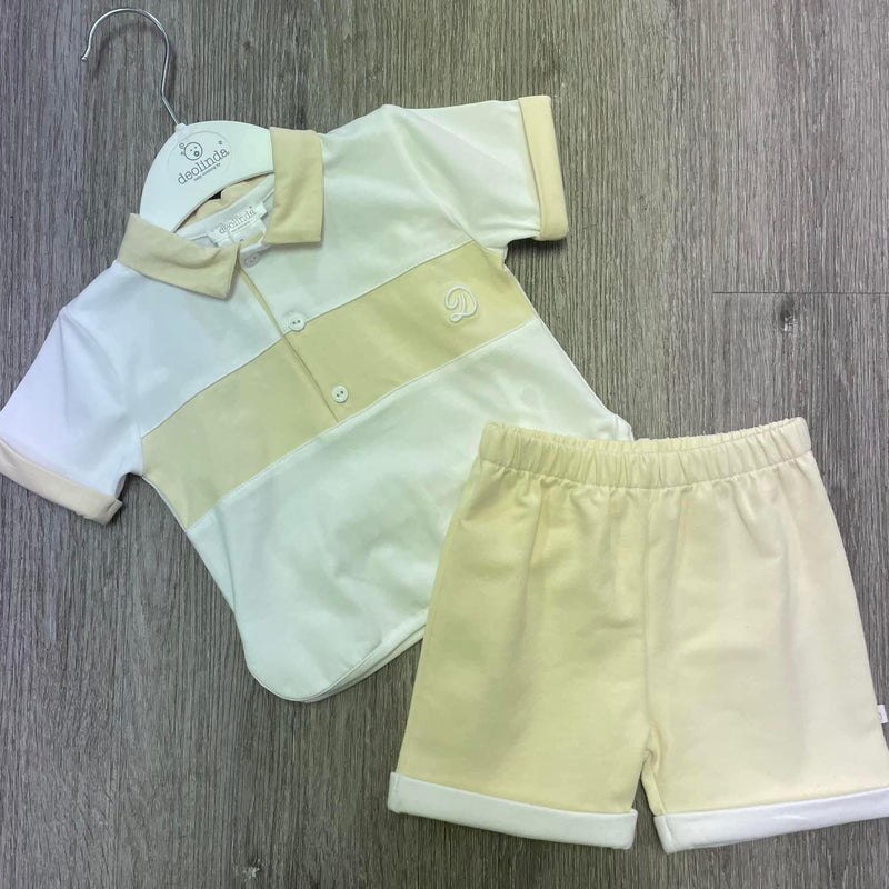 SS24 Deolinda JOHN Lemon Yellow & White Panel Polo Short Set