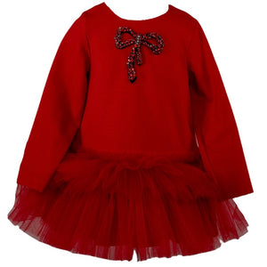 AW24 Daga Red Tulle Bow Detailed Dress