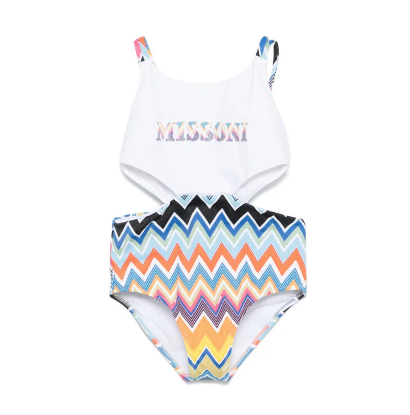 SS25 Missoni White Multicoloured Cut Out Zig Zag Logo Swimsuit