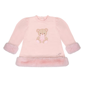 AW24 Little A GOLDIE Baby Pink Faux Fur Bear Dress