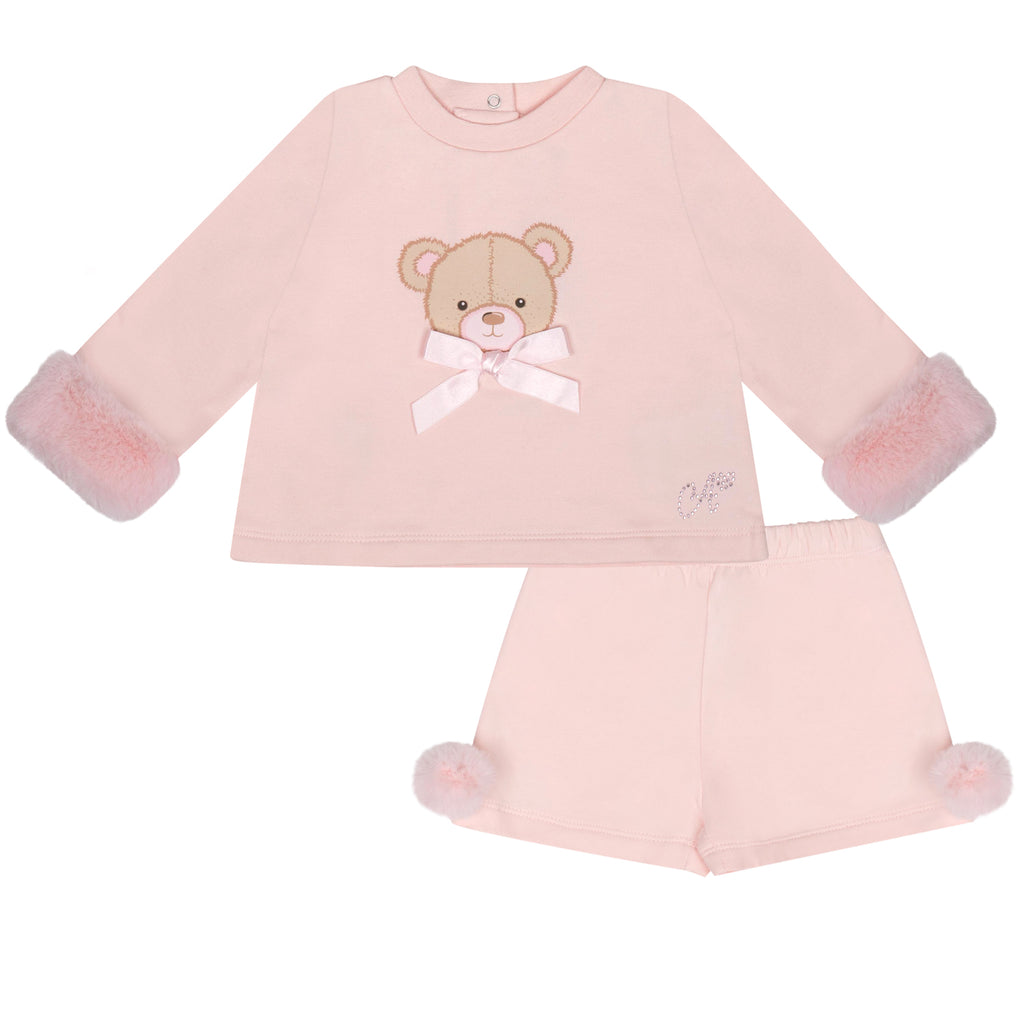 AW24 Little A GIGI Baby Pink Faux Fur Bear Short Set