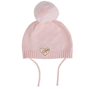 AW24 Little A GLYNNE Baby Pink Bear Knitted Pom Pom Hat