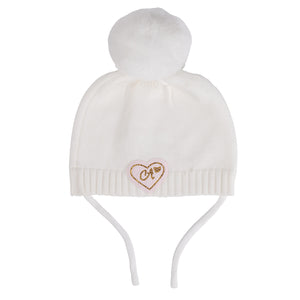 AW24 Little A GLYNNE Snow White Bear Knitted Pom Pom Hat