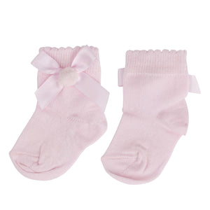 AW24 Little A HARRIET Baby Pink Pom Pom Ankle Socks