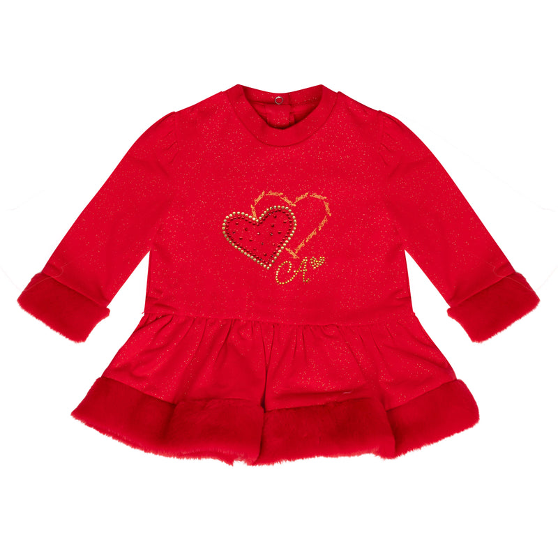 AW24 Little A HARMONY Red Heart Faux Fur Dress