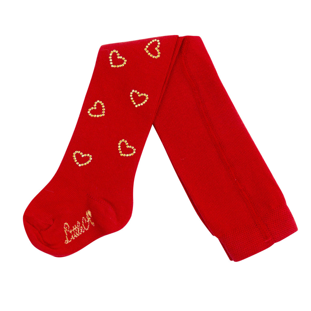 AW24 Little A HAZEL Red Diamanté Heart Tights