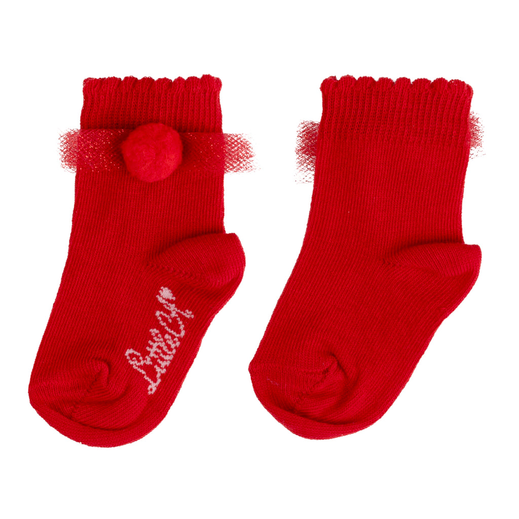 AW24 Little A HARRIET Red Pom Pom Ankle Socks