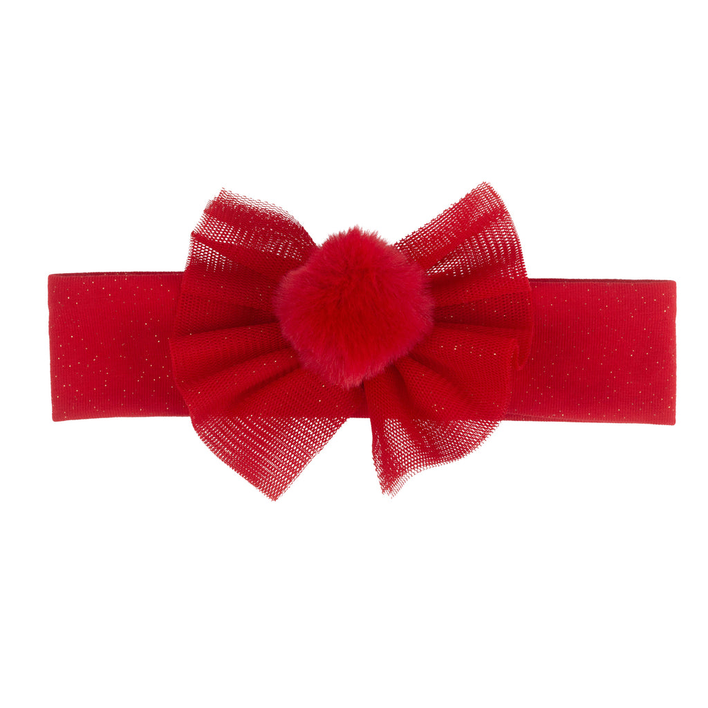 AW24 Little A HALLIE Red Pom Pom Bow Headband