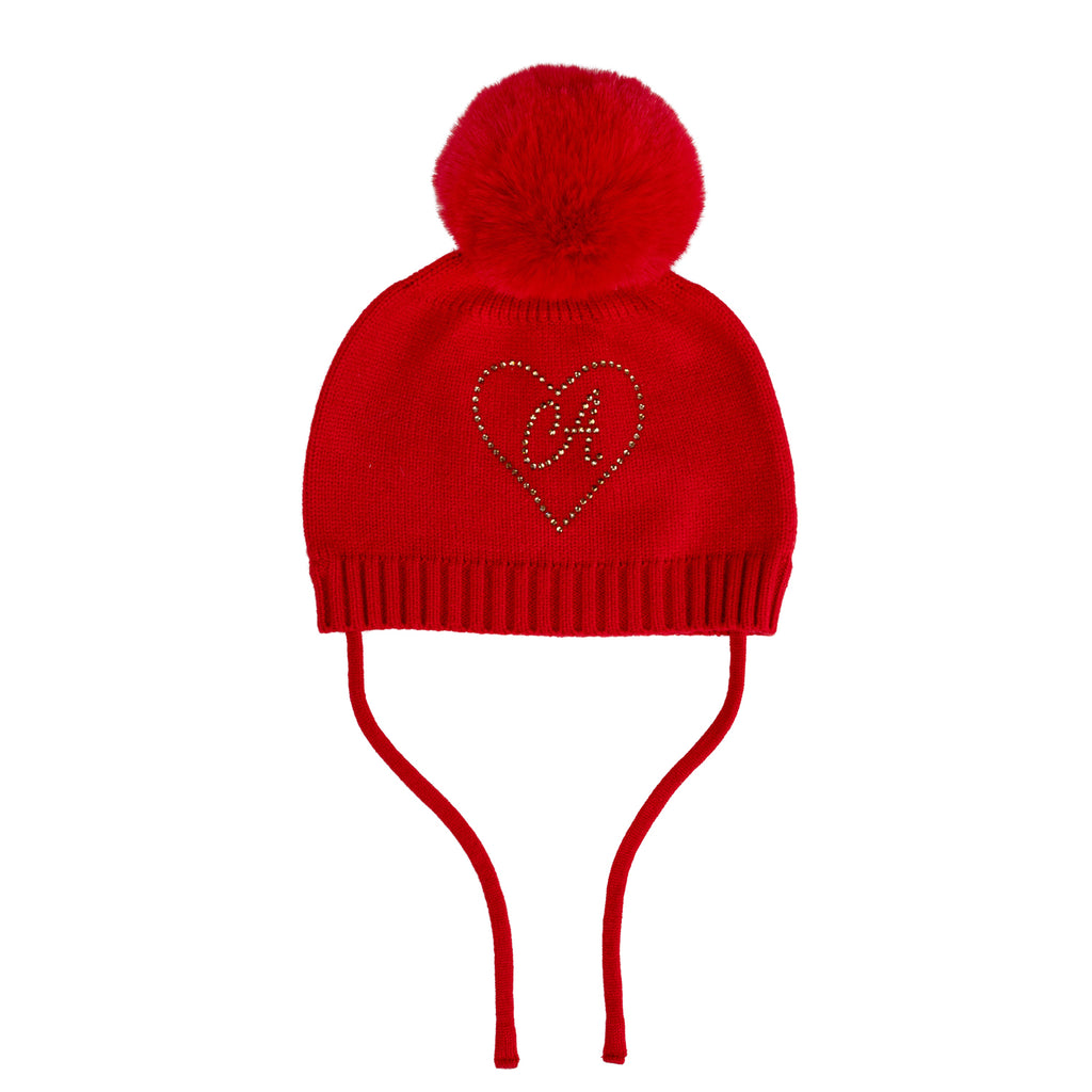 AW24 Little A HAVEN Red Heart Knitted Pom Pom Hat