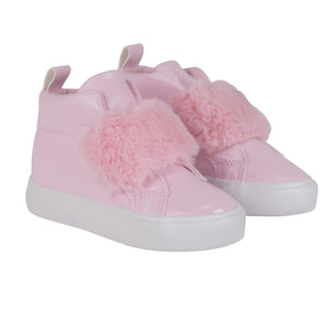 AW24 Little A FUREVER Baby Pink Faux Fur Strap Hi Top Shoes