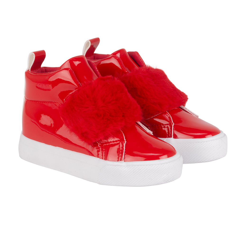 AW24 Little A FUREVER Red Faux Fur Strap Hi Top Shoes