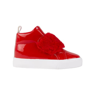 AW24 Little A FUREVER Red Faux Fur Strap Hi Top Shoes