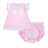 SS25 Little A AMY Pink & White Bunny Logo Frill Dress With Knickers