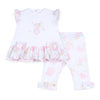 SS25 Little A ALEXA White & Pink Bunny Print Frill Leggings Set