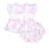 SS25 Little A AYLEIGH White & Pink Bunny Print Logo Bow Frill Jam Pants Set