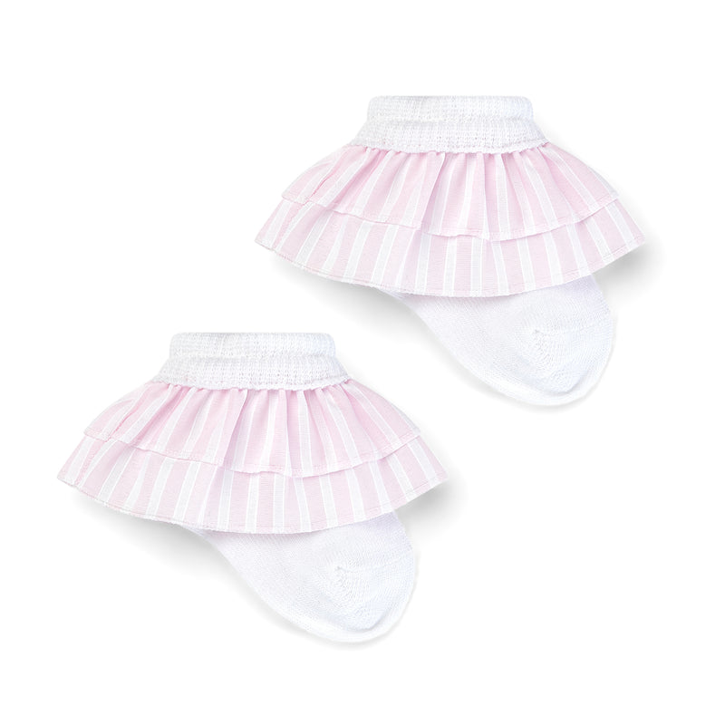 SS25 Little A ANNABELL Pink & White Striped Frill Ankle Socks