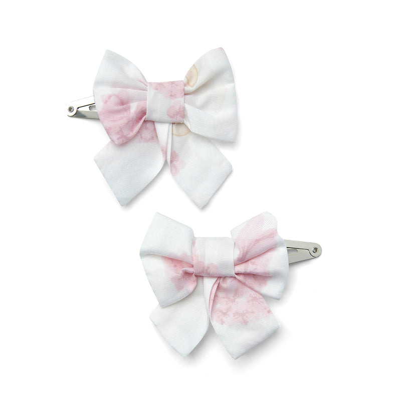 SS25 Little A AFIA White & Pink Bunny Print Bow Hairclips