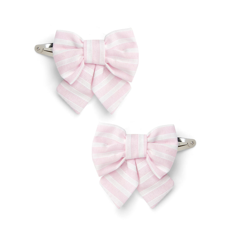 SS25 Little A AFIA Pink & White Striped Bow Hairclips