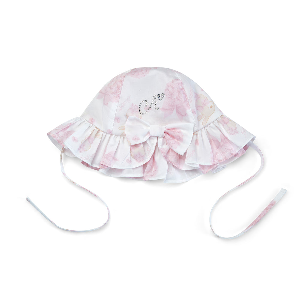 SS25 Little A AURORA White & Pink Bunny Print Bow Sunhat