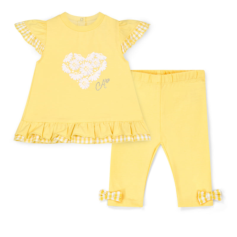 SS25 Little A BONNIE Yellow & White Daisy Print Frill Leggings Set