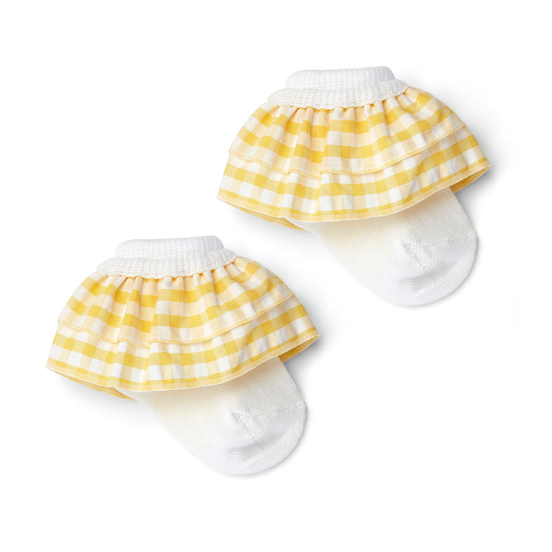 SS25 Little A ANNABELL White & Yellow Check Frill Ankle Socks