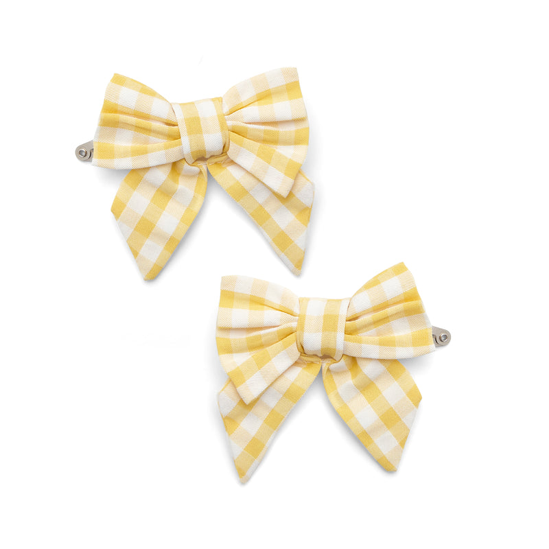 SS25 Little A AFIA Yellow & White Check Bow Hairclips