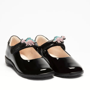 Lelli Kelly DINO Black Patent Leather Multicoloured Dinosaur School Shoes