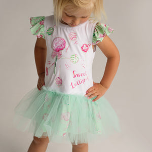 SS25 Daga Pink Green & White 'Sweet Lollipop' Tulle Frill Dress