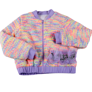 AW24 Daga Purple Multicoloured 'Wow!' Tweed Zipper Bomber Jacket