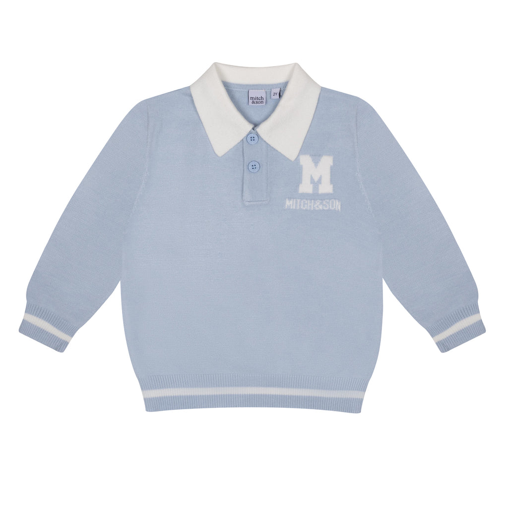 AW24 Mitch & Son ANDRE Pale Blue Knitted Polo Top