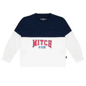 AW24 Mitch & Son BRUCE & BRADLEY Navy Blue & White Logo Colour Block Jumper & Cargo Trouser Set