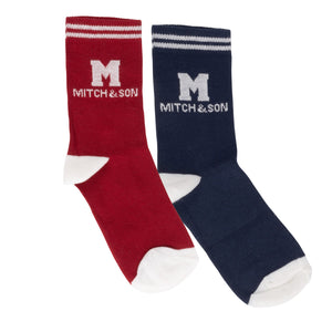 AW24 Mitch & Son BENNET Red & Navy Blue Logo Two Pack Of Socks