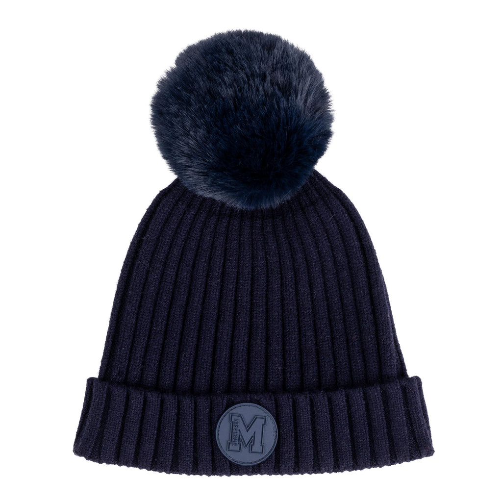 AW24 Mitch & Son BROOKS Navy Blue Logo Knitted Pom Pom Hat