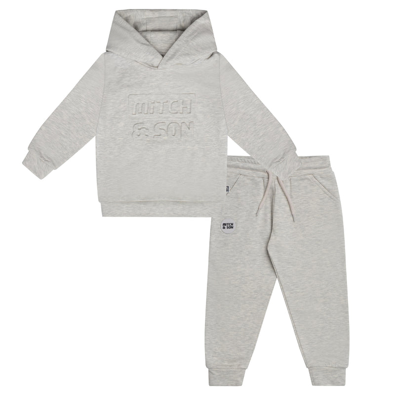 AW24 Mitch & Son Junior CHASE Light Grey Embossed Logo Hoody Tracksuit