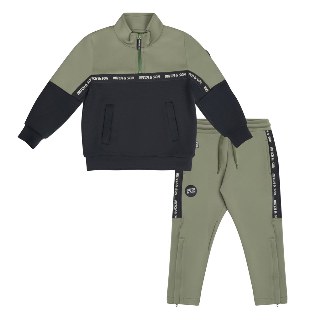 AW24 Mitch & Son Junior CALOS Khaki Half Zip Tape Detail Tracksuit