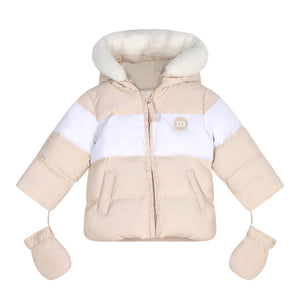 AW24 Mitch & Son Mini DAN Beige Faux Fur Padded Jacket With Mittens