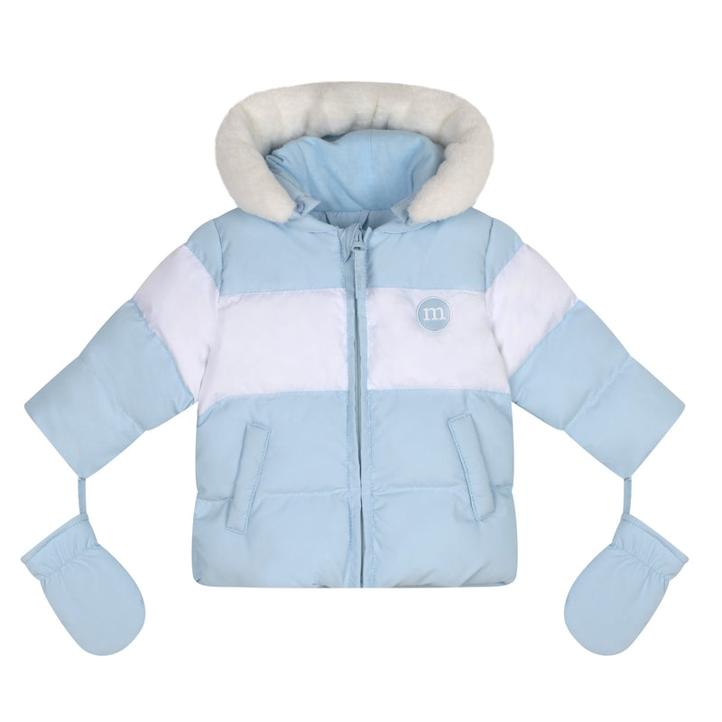 AW24 Mitch & Son Mini DAN Pale Blue Faux Fur Padded Jacket With Mittens