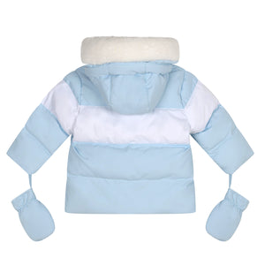 AW24 Mitch & Son Mini DAN Pale Blue Faux Fur Padded Jacket With Mittens