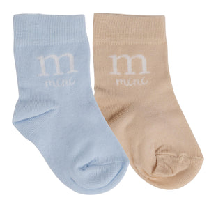 AW24 Mitch & Son Mini DEAN Pale Blue & Beige Logo Two Pack Of Socks