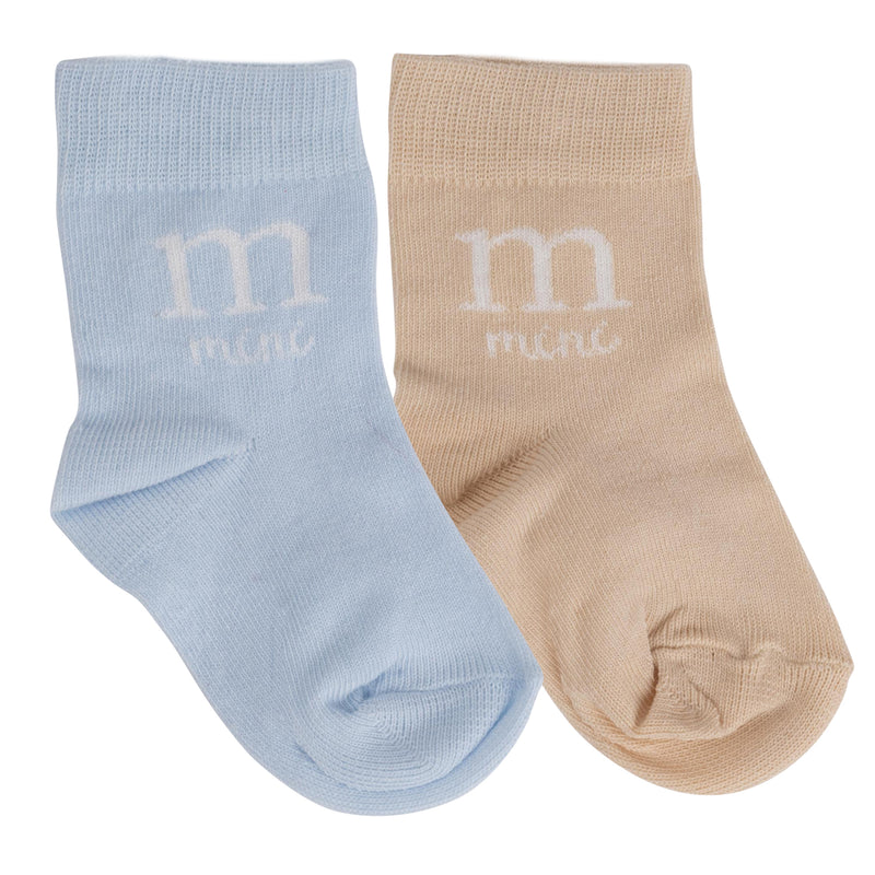 AW24 Mitch & Son Mini DEAN Pale Blue & Beige Logo Two Pack Of Socks