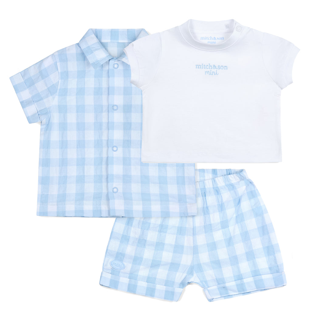 SS25 Mitch & Son Mini ELLIOT Blue & White Gingham Three Piece Shorts Set