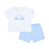 SS25 Mitch & Son Mini EZRA Blue & White Rainbow Soft Shorts Set