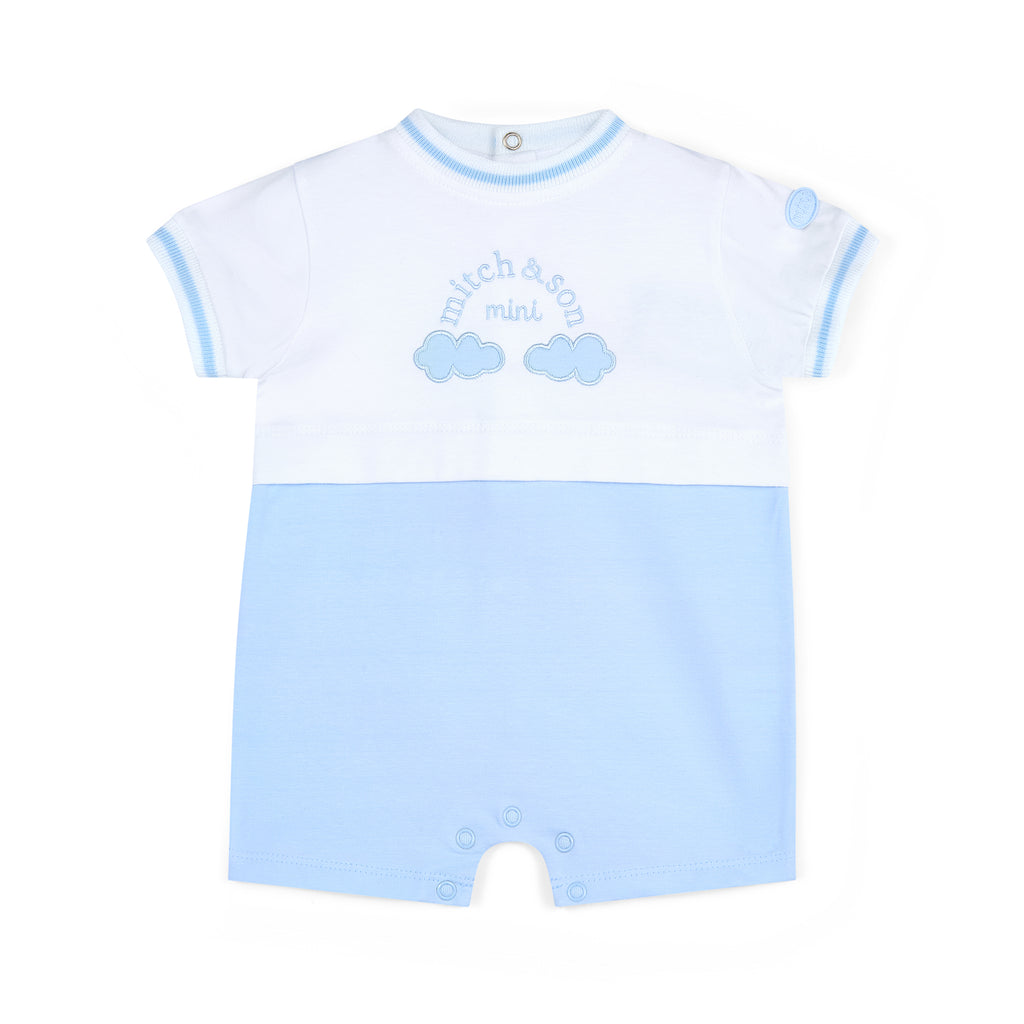 SS25 Mitch & Son Mini EWAN White & Blue Rainbow Logo Romper