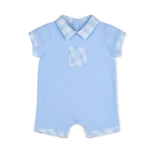 SS25 Mitch & Son Mini ELIJAH Blue & White Gingham Polo Pocket Romper