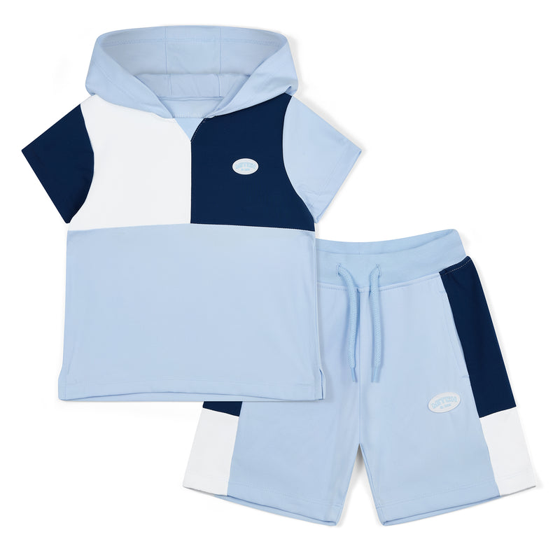 SS25 Mitch & Son FINN Blue & White Cut & Sew Hooded Shorts Set